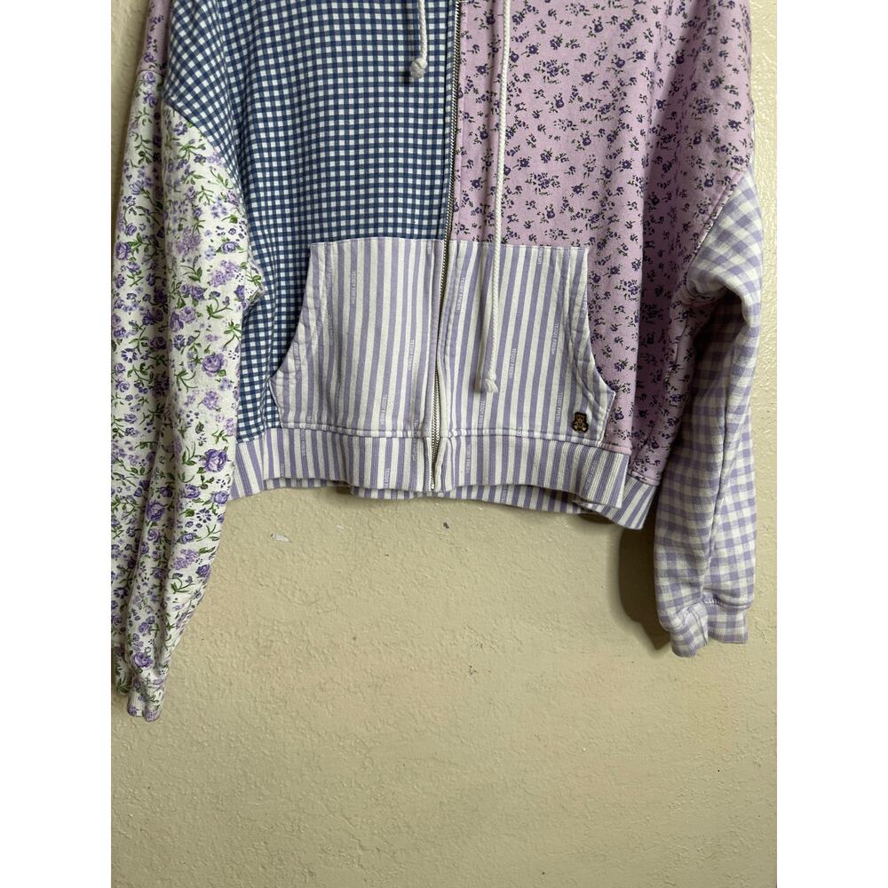 Teddy Fresh Lavender Patchwork Zip-Up Hoodie Womans 3XL Floral Gingham - Picture 7 of 12